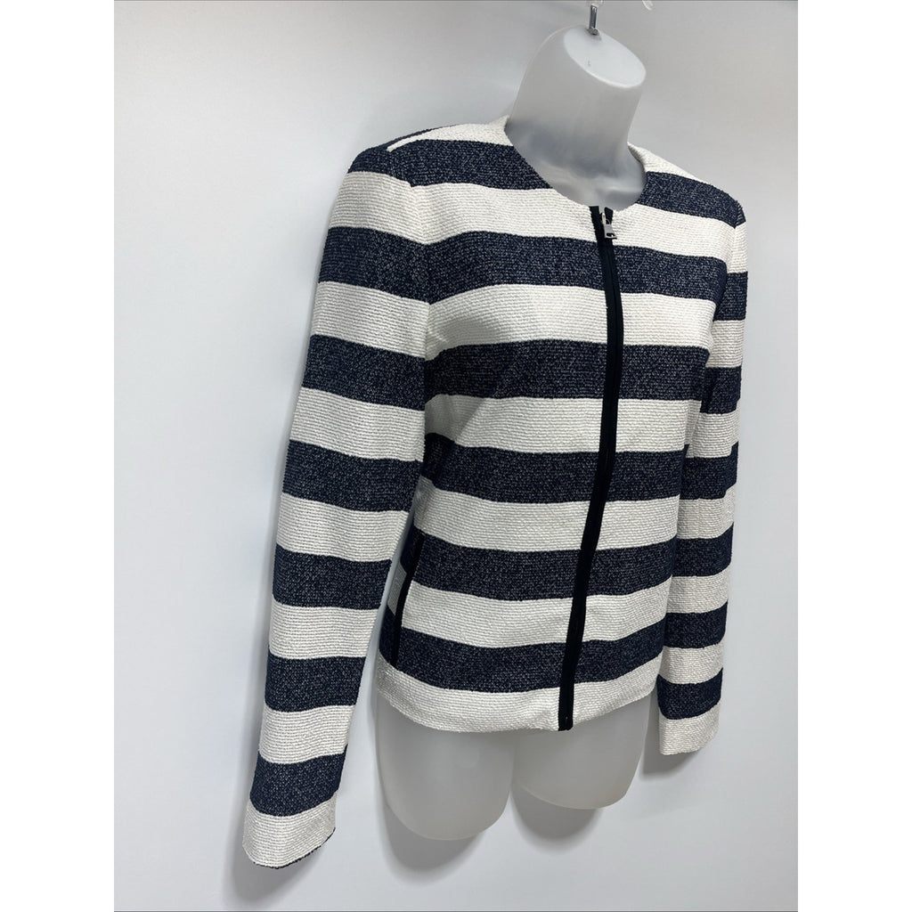 NWT Gap Size 10 Navy & white Striped twill Full zip Lined jacket 100% Cotton