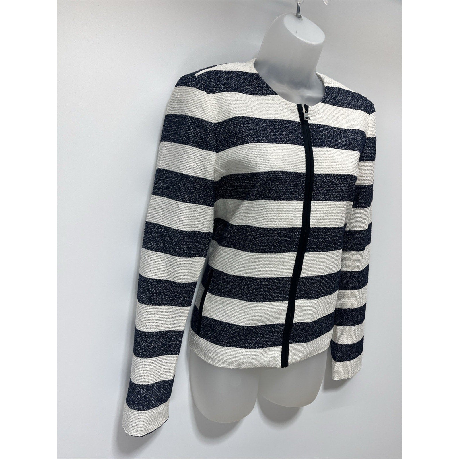 NWT Gap Size 10 Navy & white Striped twill Full zip Lined jacket 100% Cotton
