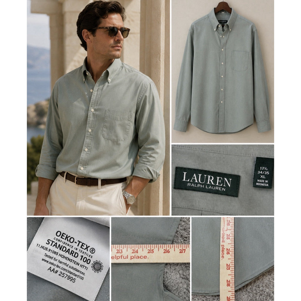 Lauren Ralph Lauren Shirt Mens 17.5 34/35 Non Iron Button Up Long Sleeve NWOT
