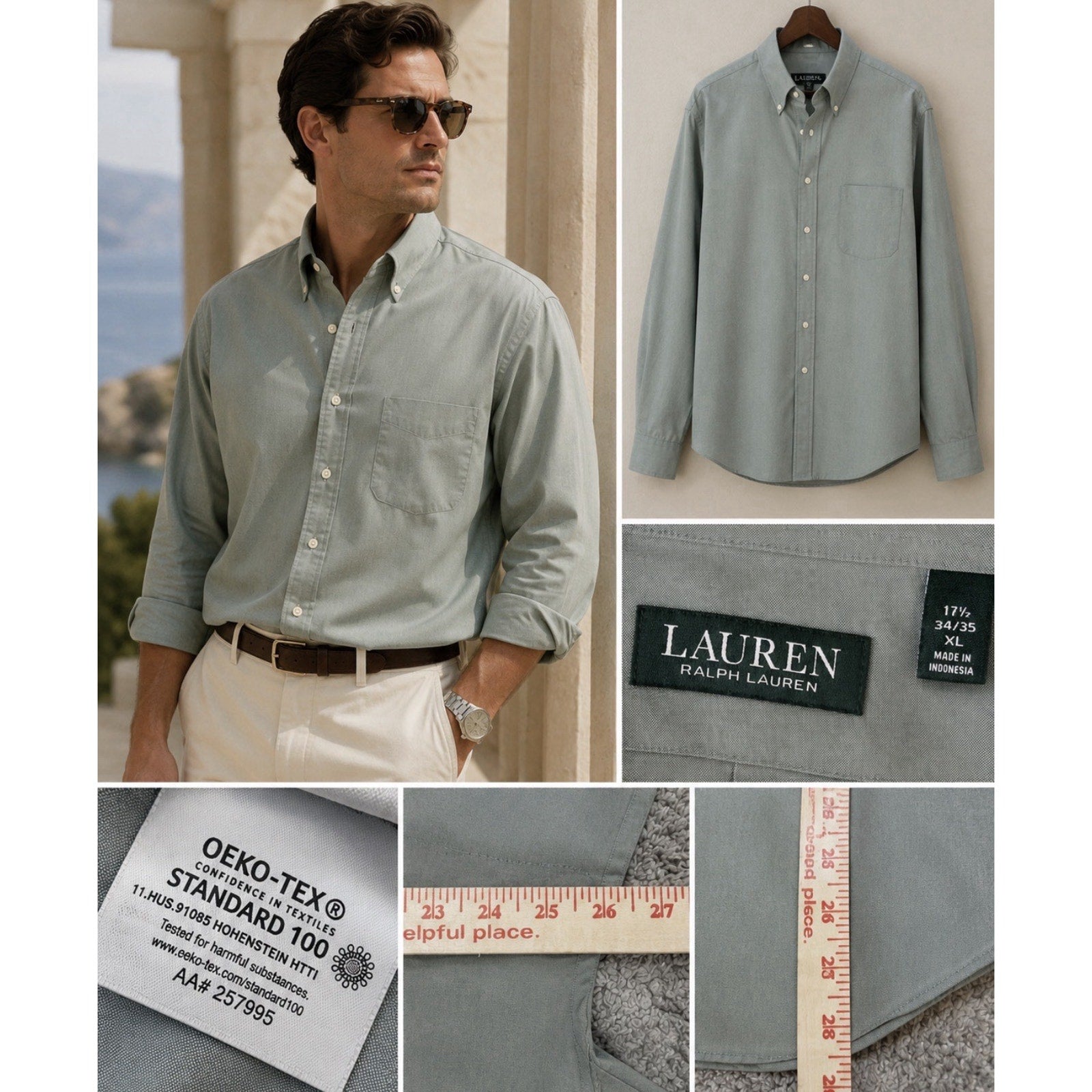 Lauren Ralph Lauren Shirt Mens 17.5 34/35 Non Iron Button Up Long Sleeve NWOT