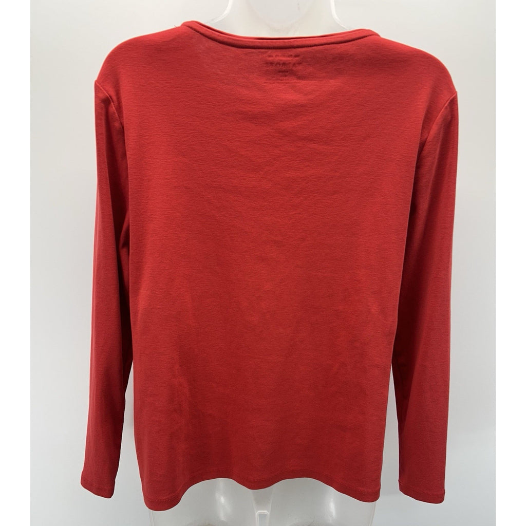 Women's Red Talbots Long-sleeved 100% Pima Cotton Tee EX-LARGE PETITE.