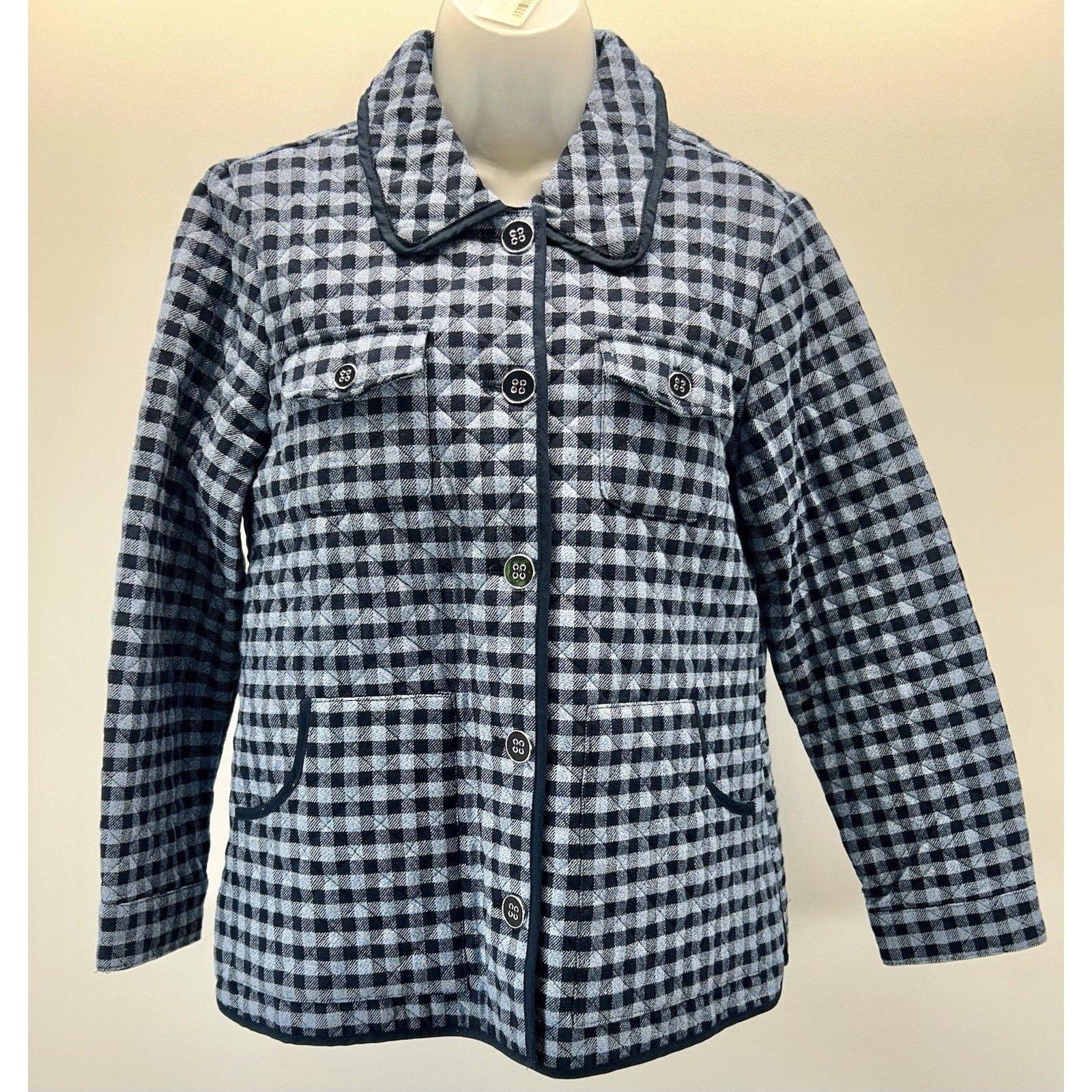 Appleseeds Women’s Petite PM Navy PLAID Quilted Reversible Jacket