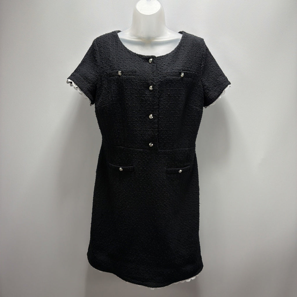 Talbots Black and White Elegant Lace Trim Lined Short Sleeve Sheath Dress Sz 10