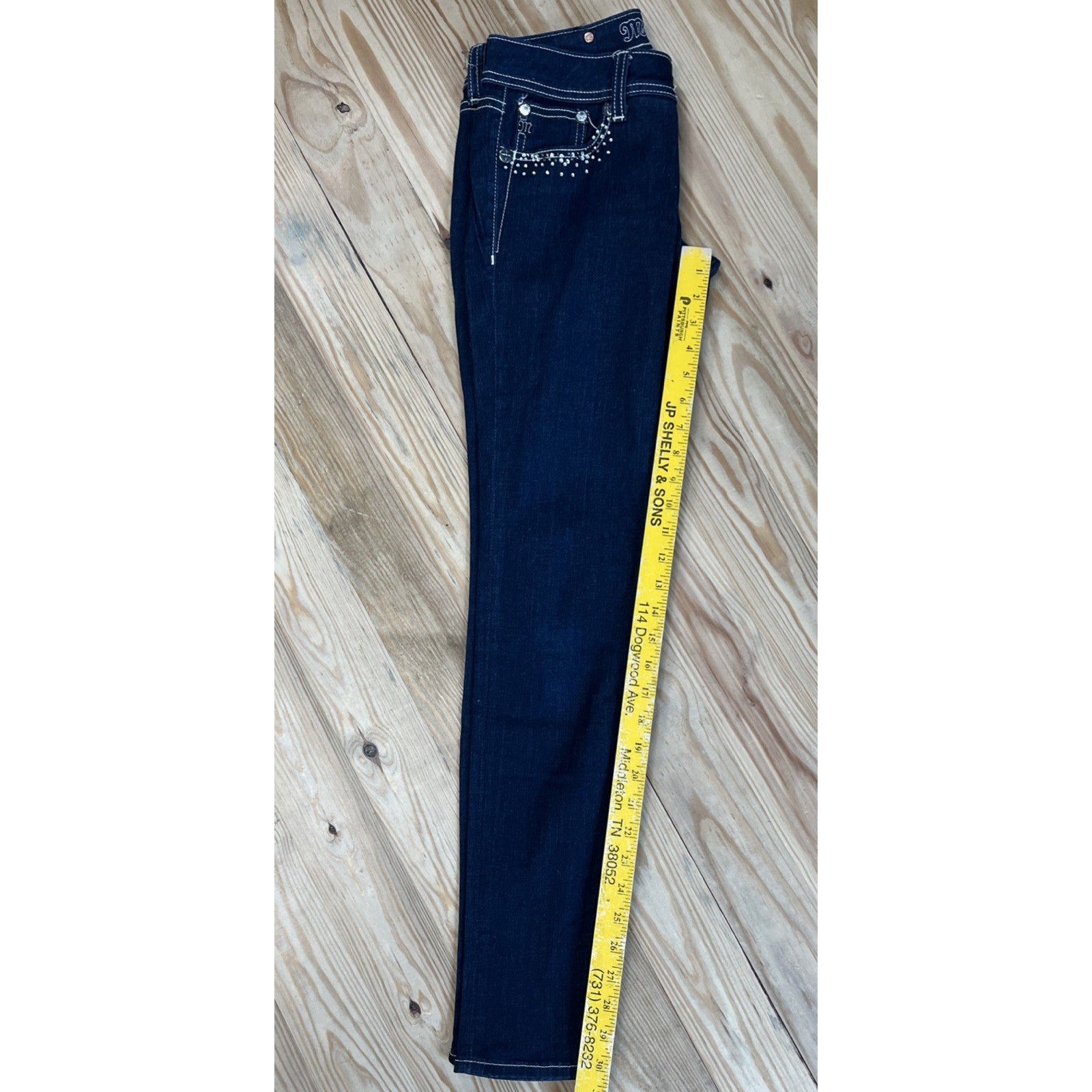 Miss Me Womens Bling Studded Skinny Jeggings Jeans Denim Dark Wash Size 27