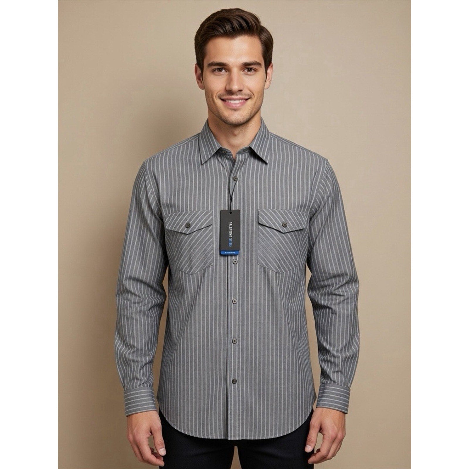 Van Heusen-Studio Dress Shirt Men's Large Blue Pinstripe Slim Fit New