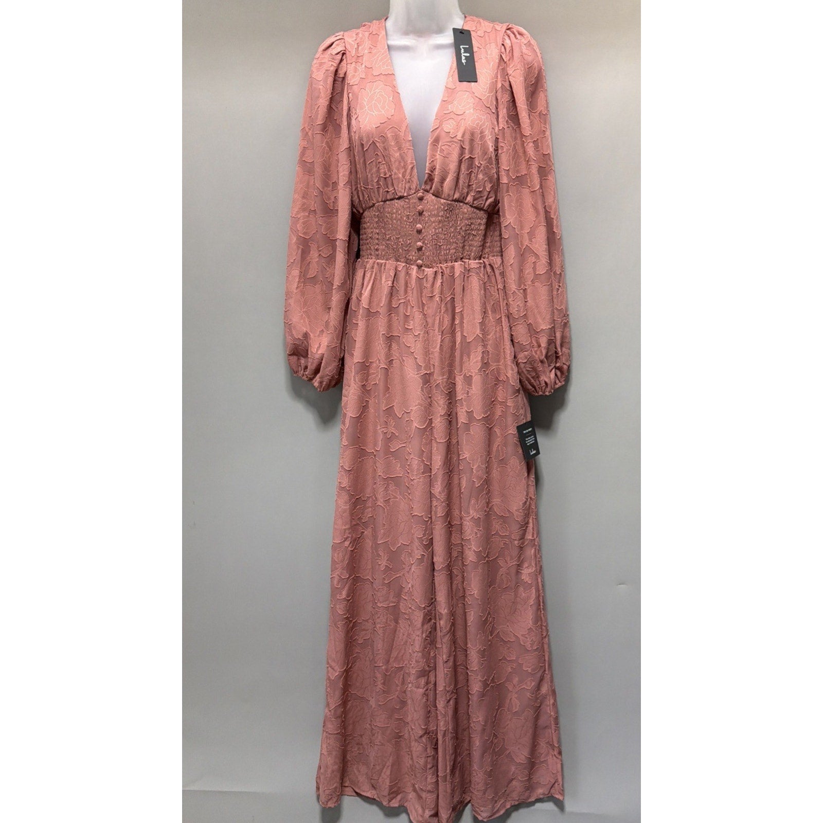 Lulus Passionate Times Dusty Rose Burnout Floral Wide Leg Jumpsuit Size NWT