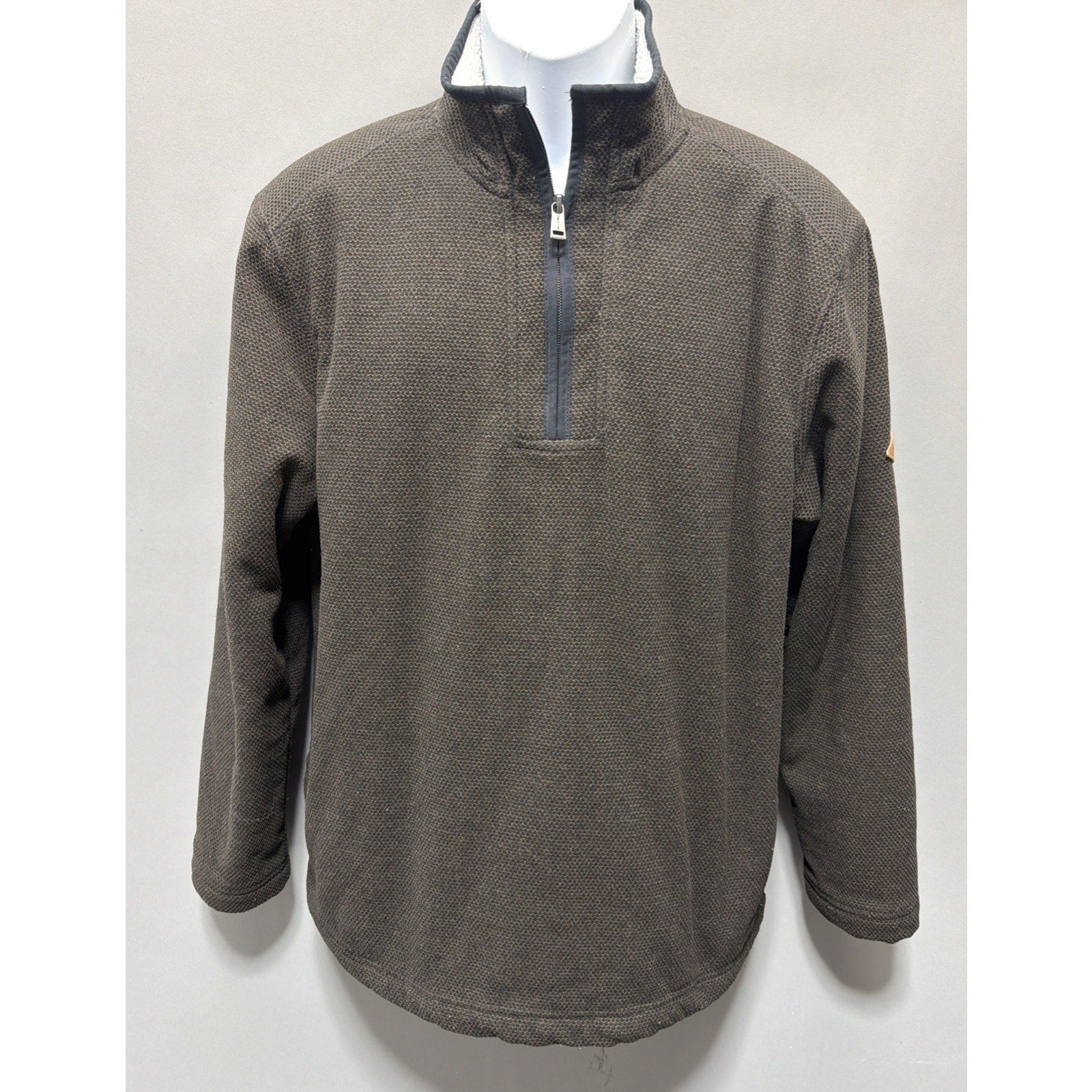 Orvis Quarter Zip Sherpa Lined Pullover Sweater Jacket Men's M Brown