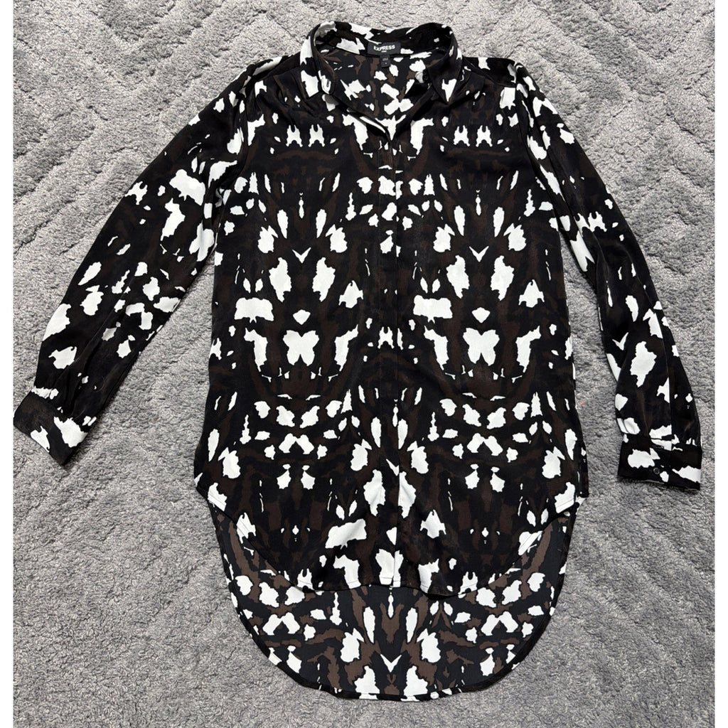 Express Shirt Womens S Black Button Front Long Sleeve Tunic