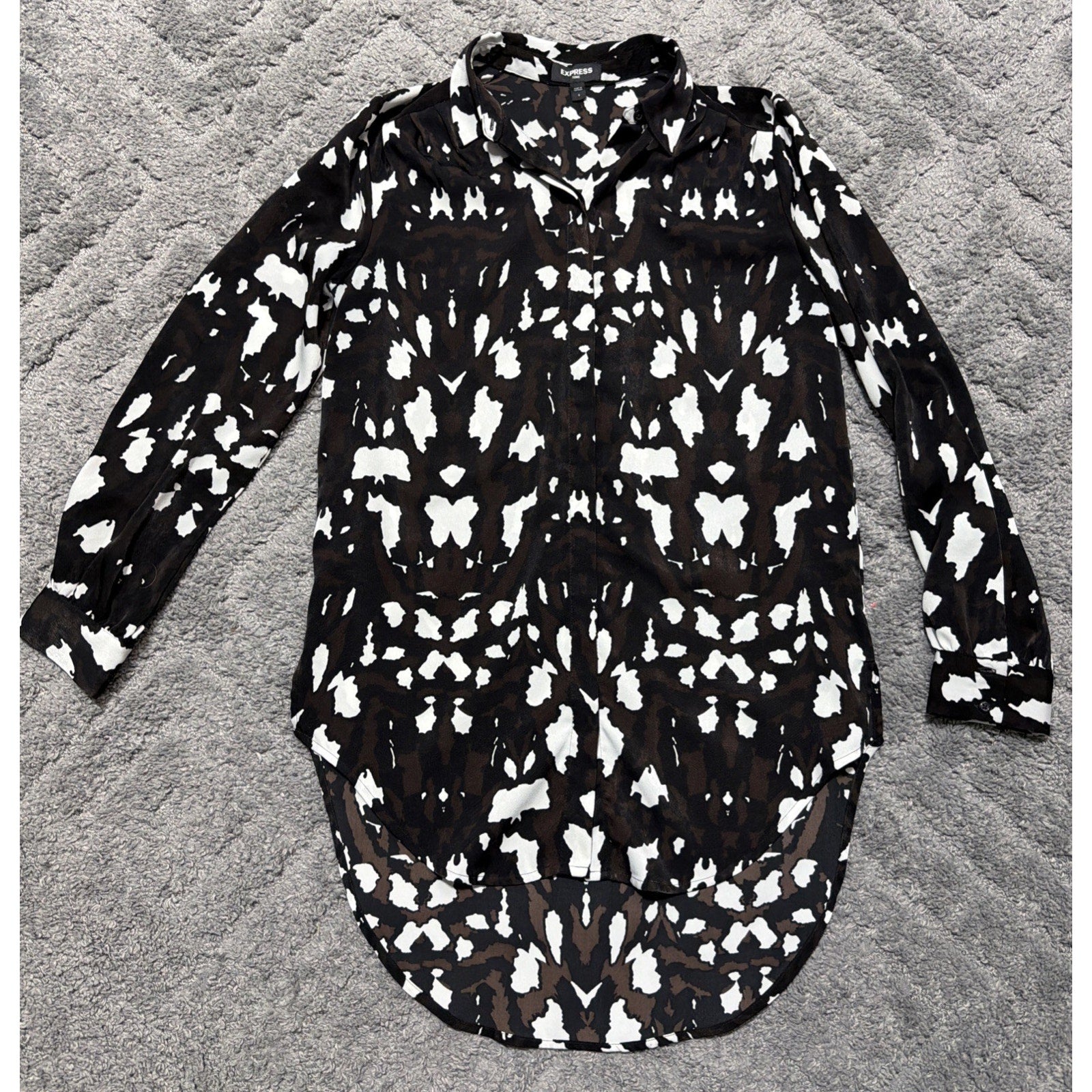 Express Shirt Womens S Black Button Front Long Sleeve Tunic