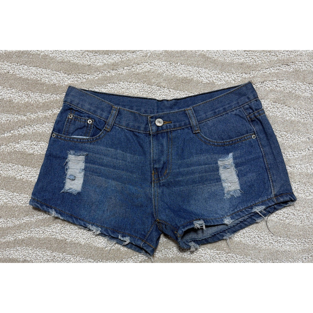 Womens Distressed Denim Short Women Sz L Blue Cut-Off American Flag Pockets NWT