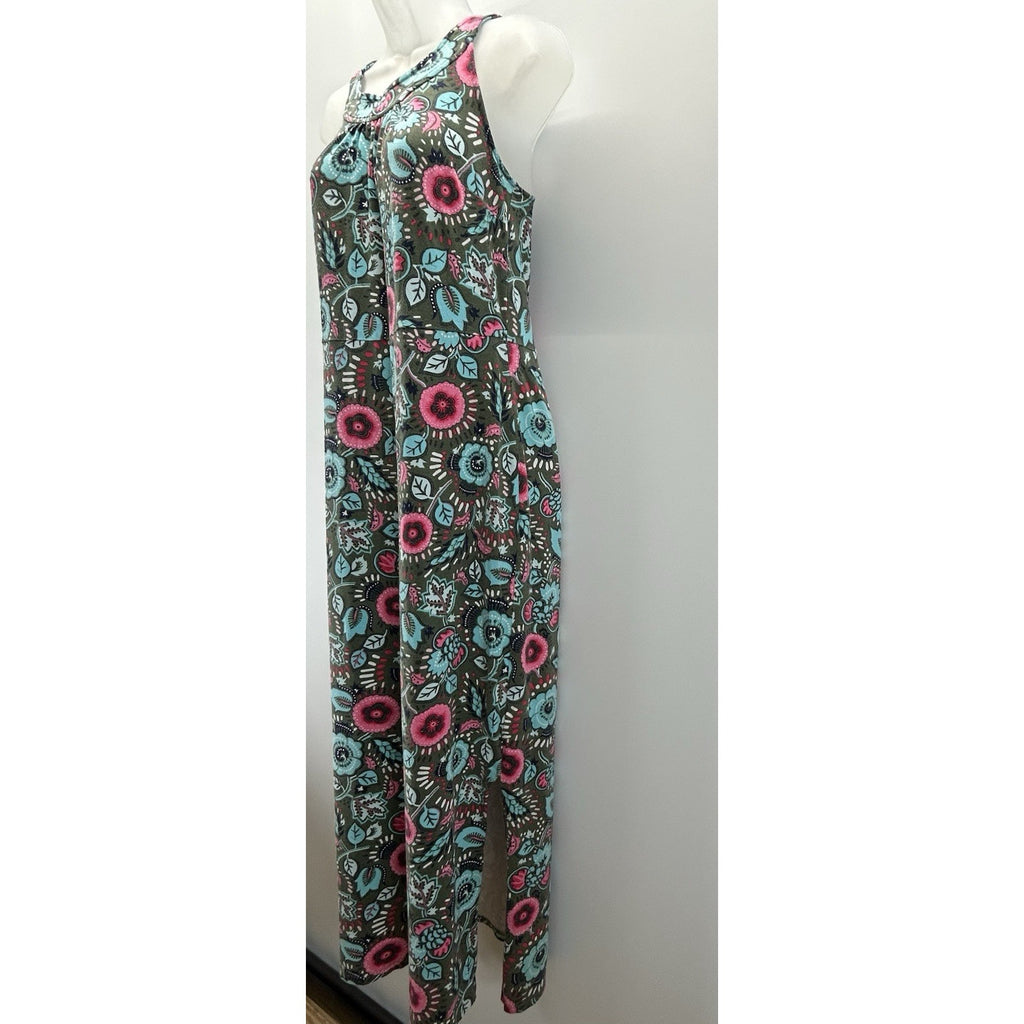 Talbots Womens Sleeveless Floral Maxi Dress Cotton Blend Size Small Stretch.