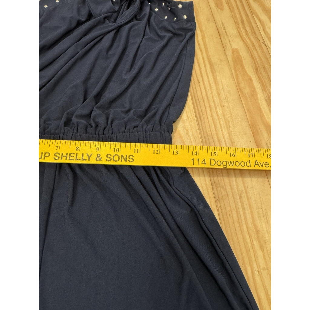 Emma Michele Jumpsuit Size S Black Straps Metal Bling Elastic Waist