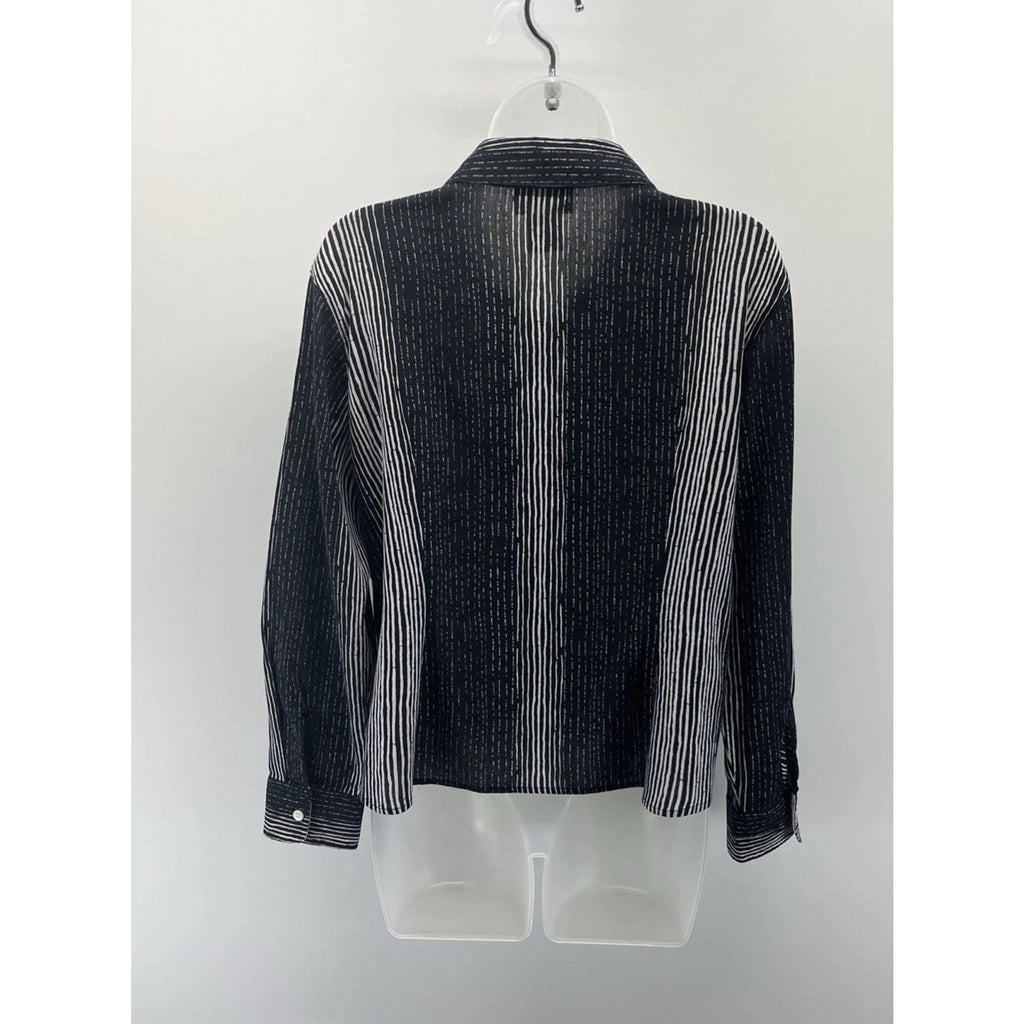Talbots Shirt Womens Sz MP Black White Striped Long Sleeve Casual Button Up