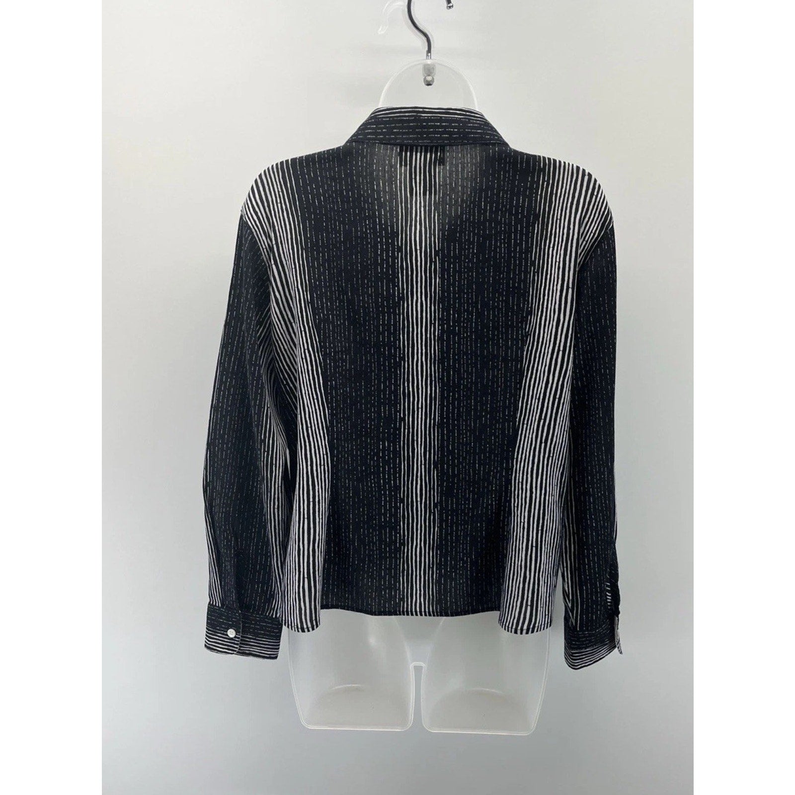 Talbots Shirt Womens Sz MP Black White Striped Long Sleeve Casual Button Up