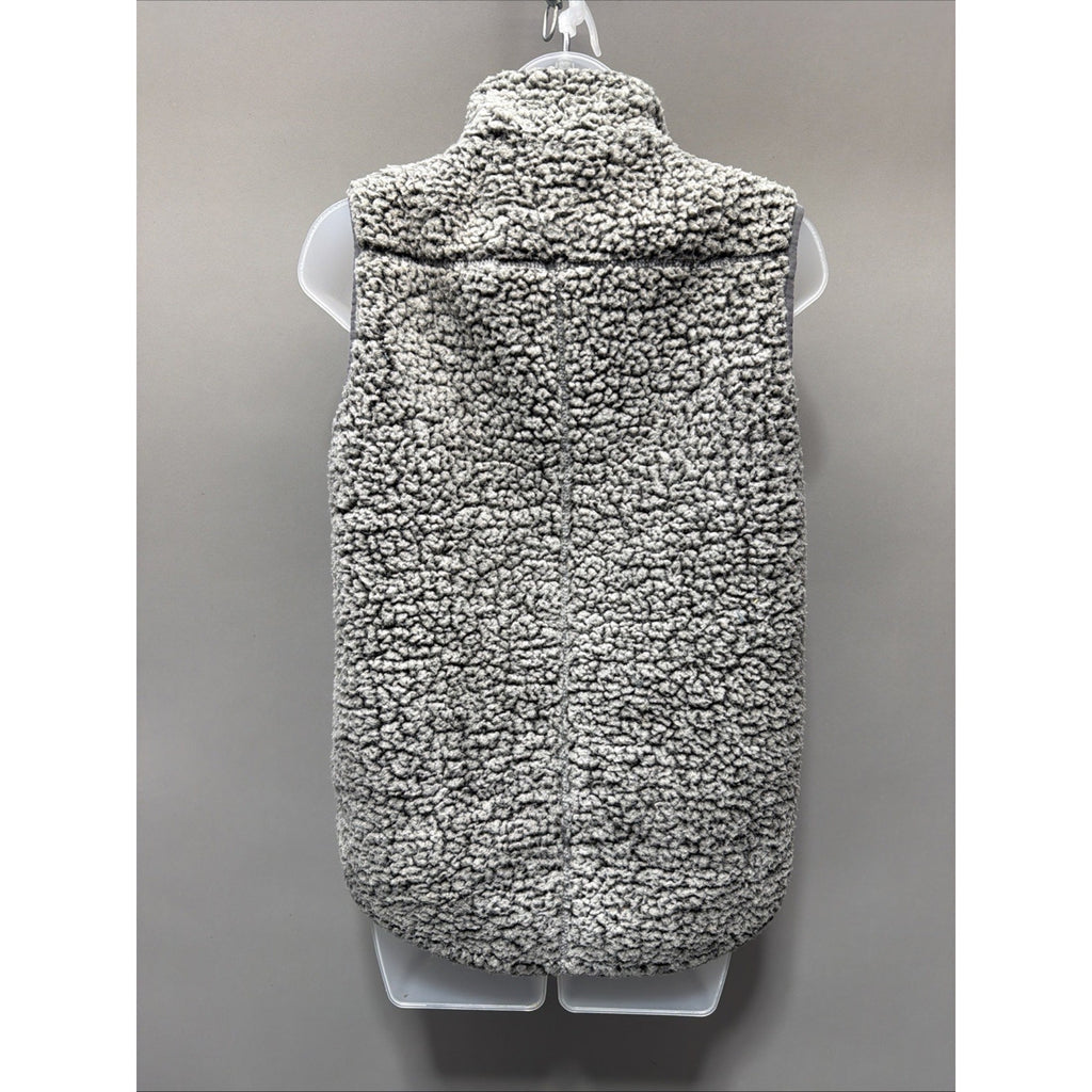 Thread and Supply Teaddy Bear Faux Fur Sherpa Vest Full Zip Gray Size Small