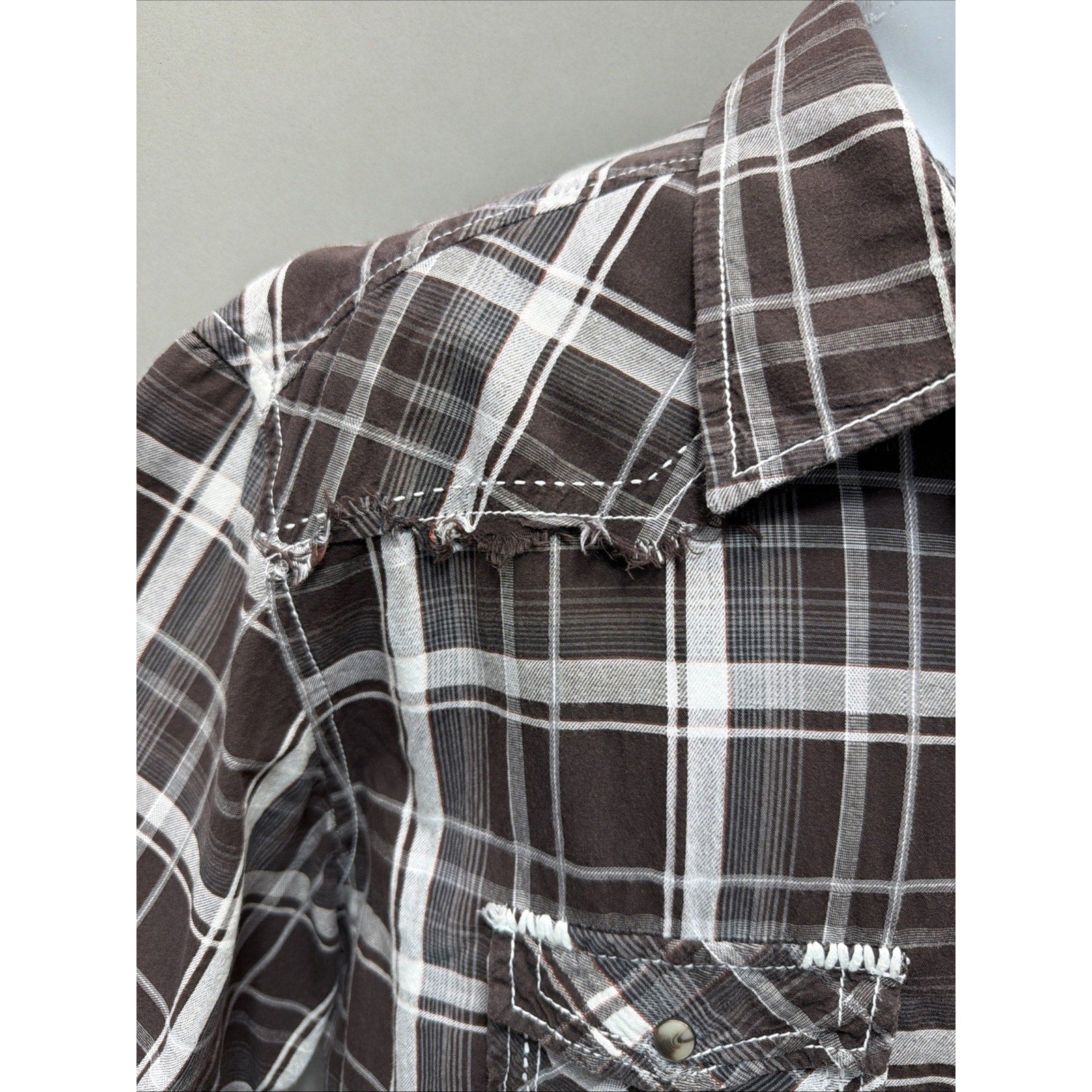 BKE Shirt Men's XL Western Thick Stitch Pearl Snap Short Sleeve Athletic Fit