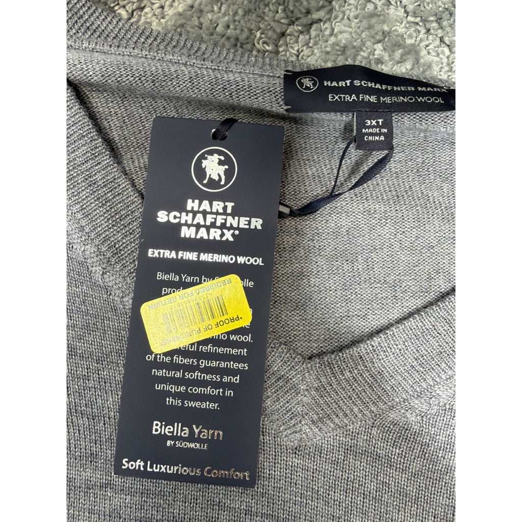 Hart Schaffner Marx Extra Fine Merino Wool V-Neck Sweater Big 3XT New