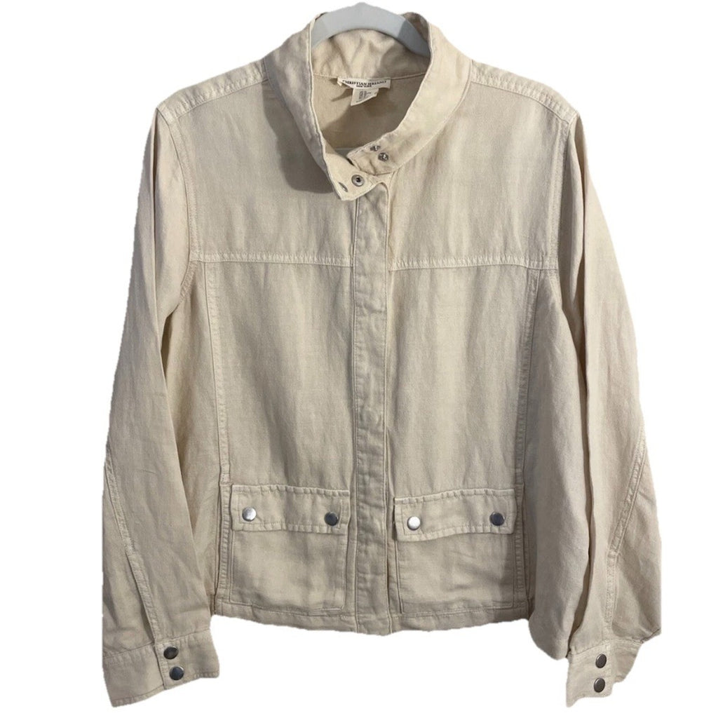 CHRISTIAN SIRIANO Light Beige Linen Moto Snap Jacket Women’s size Medium