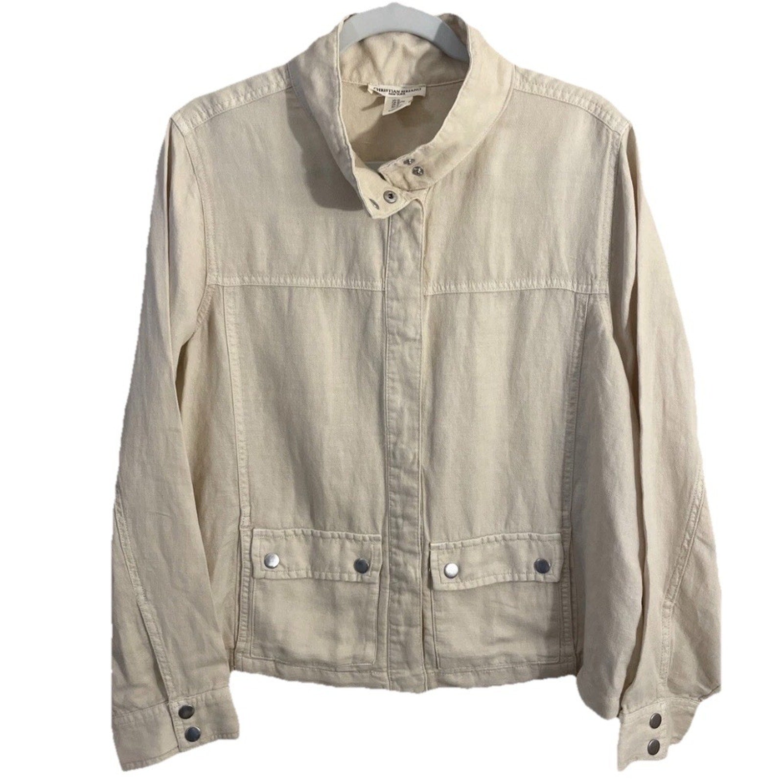 CHRISTIAN SIRIANO Light Beige Linen Moto Snap Jacket Women’s size Medium