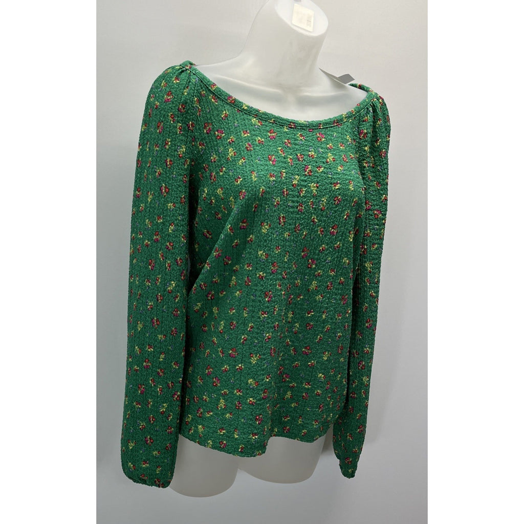 NWT Loft Floral Draped Long Sleeve Top - Green - Size XS