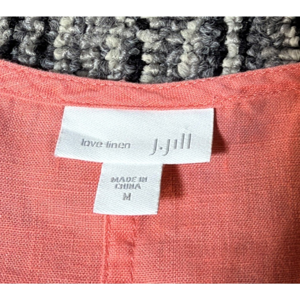 J Jill Love 100% Linen Coral Pink Shift Dress Medium Sleeveless Pockets