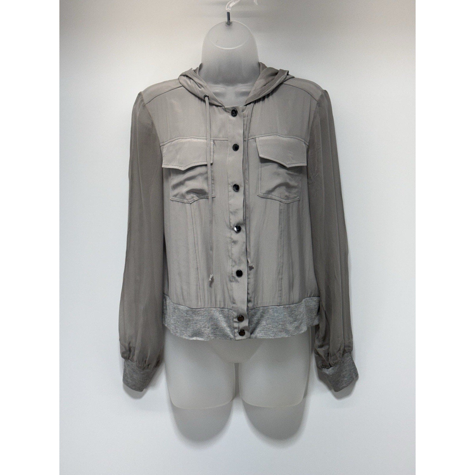 Lola & Sophie Green/Gray Hoodie Jacket Ribbed Waist Women’s Size X-Small