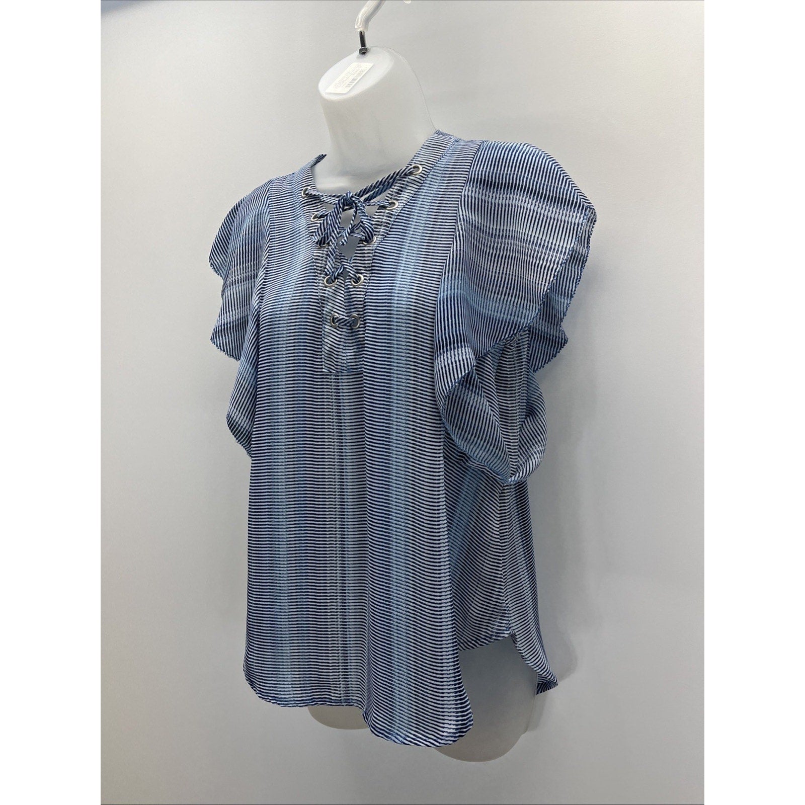 A.N.A Blouse Shirt Size Small Womens V Neck Ruffled Short Sleeve Casual Regular