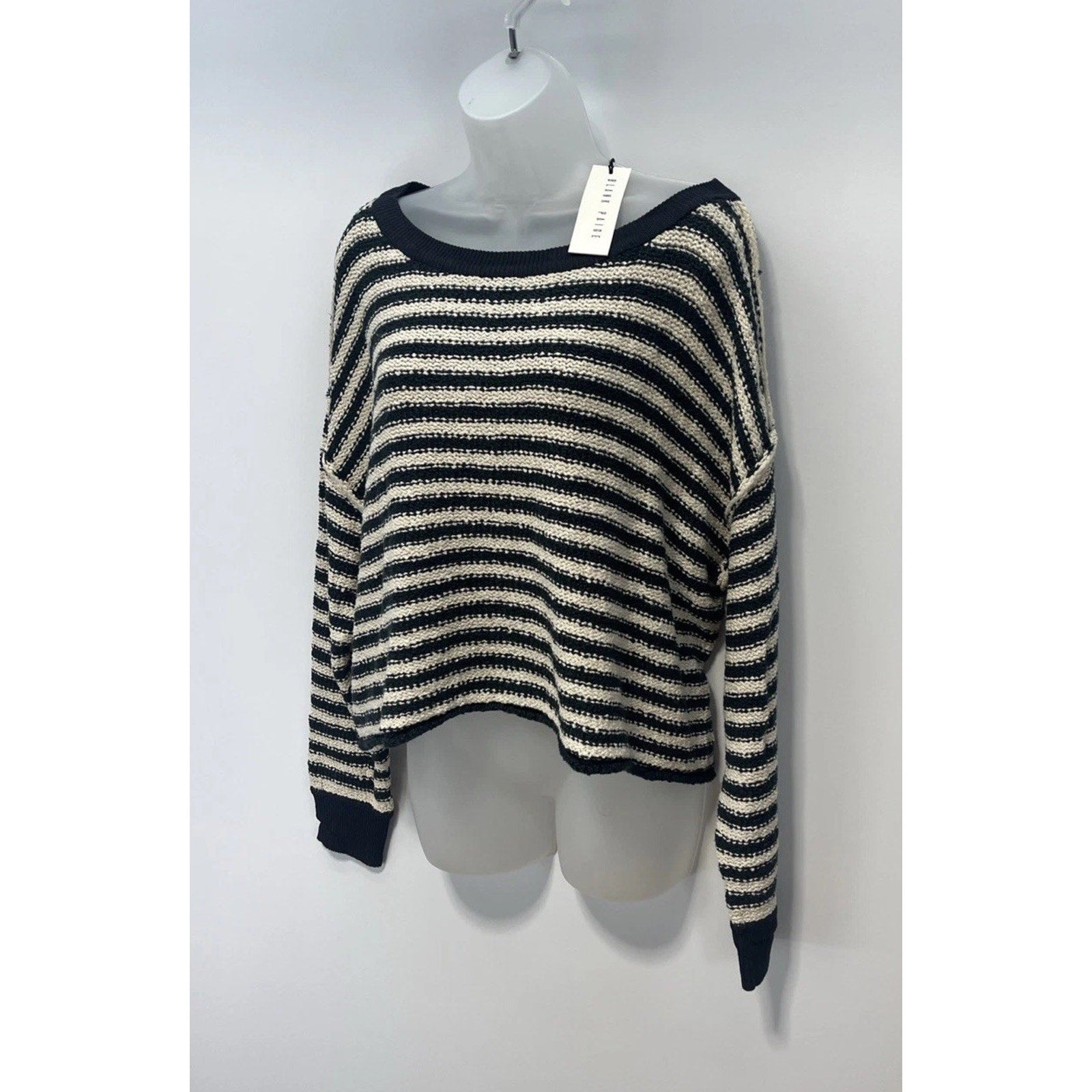 Blank Paige NWT Women's Striped Oversized Knit Bishop Sleeve Crop Sweater