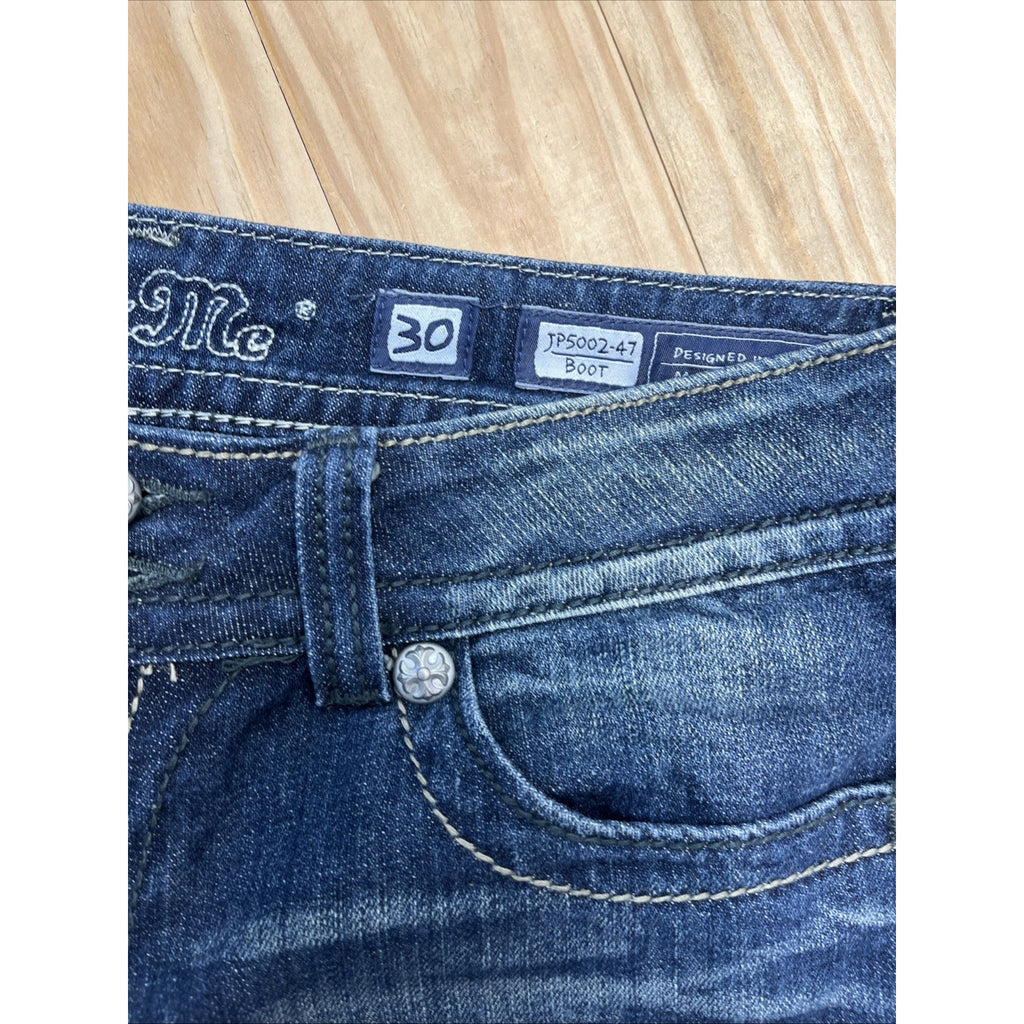 Miss Me Jeans Women Size 30 Mid Rise Boot Cut Thick Stitch Jeweled Distressed