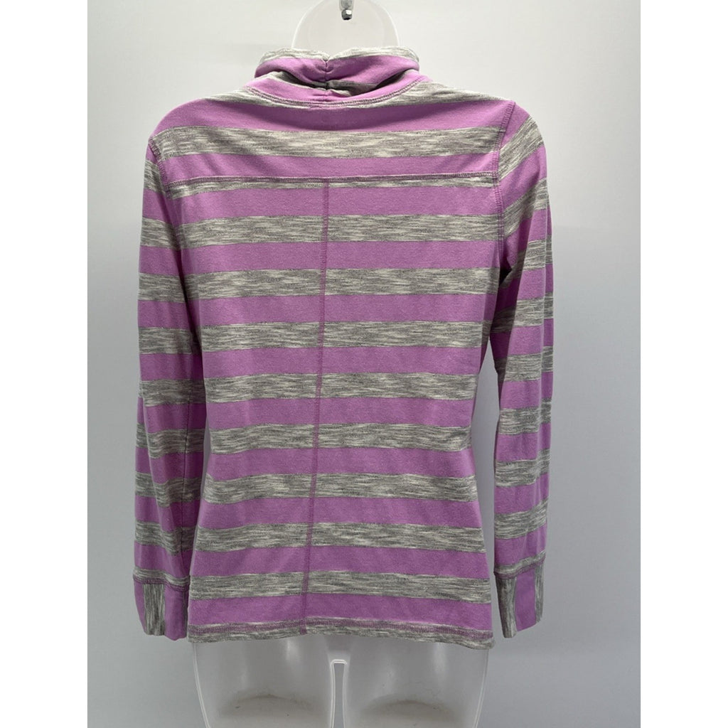 T by Talbots Women's Pink Grey Stripe Mock Neck Long Sleeve Pullover Size PS Top