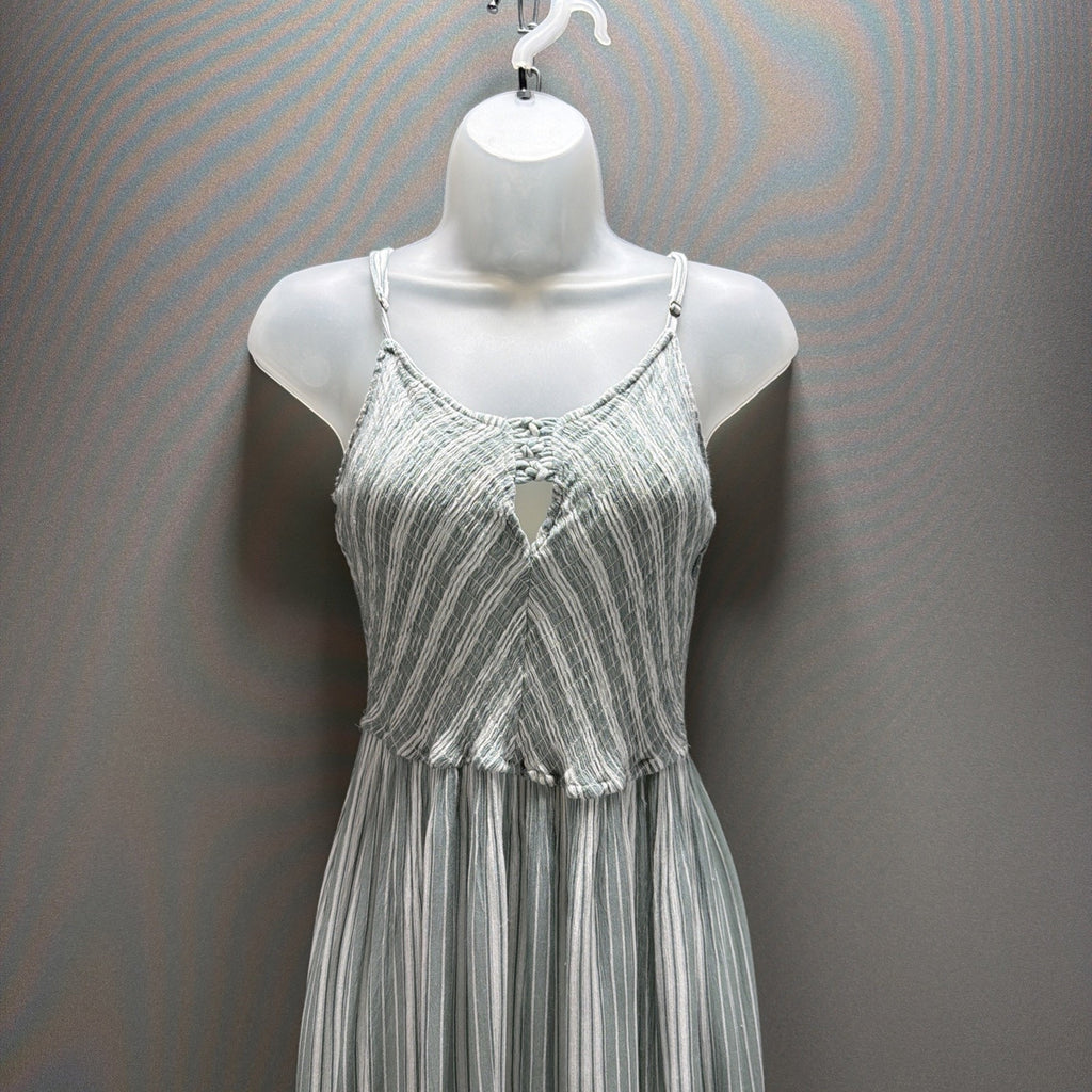 Jodifl Womens L Sage Green Striped Smocked Maxi Dress Boho Adjustable Straps