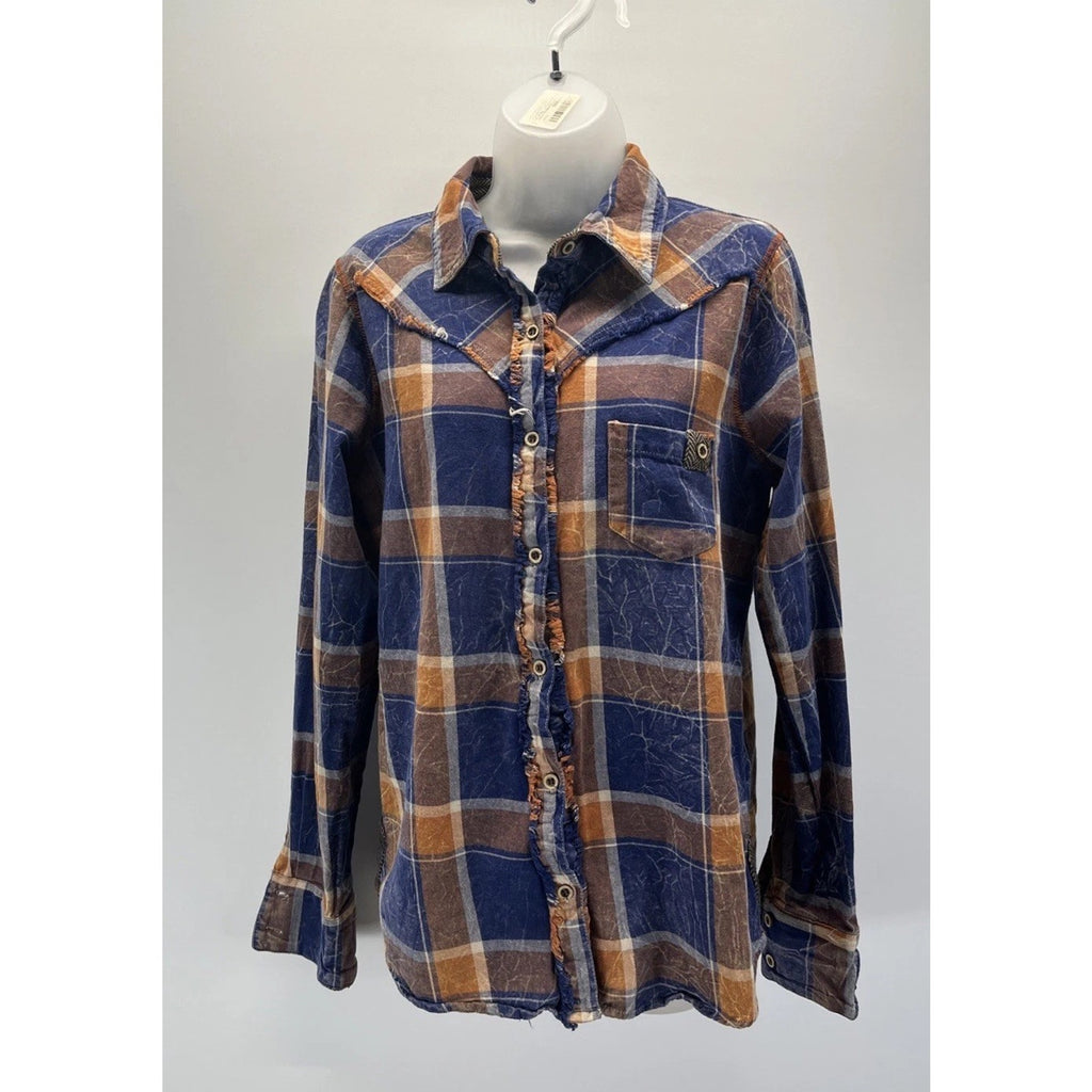 BKE Flannel Southwest Design Womens M Blue Plaid Longsleeve