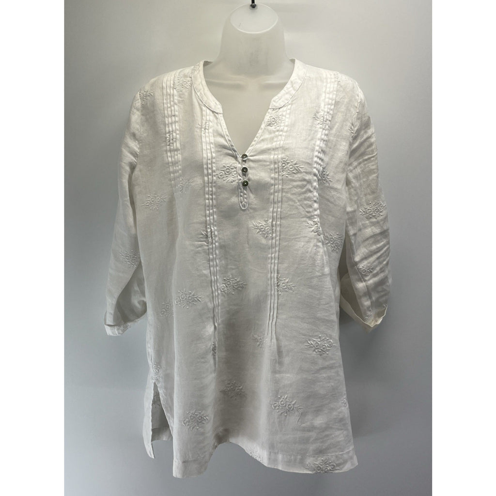 Cynthia Rowley Women’s Tunic Top White 100% Linen Size Small Embroidered