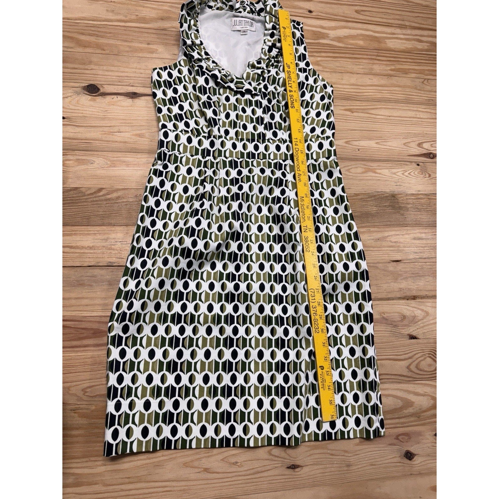 Julian Taylor Dress Women’s Size 8 Green White Black Sleeveless Boho Ladies