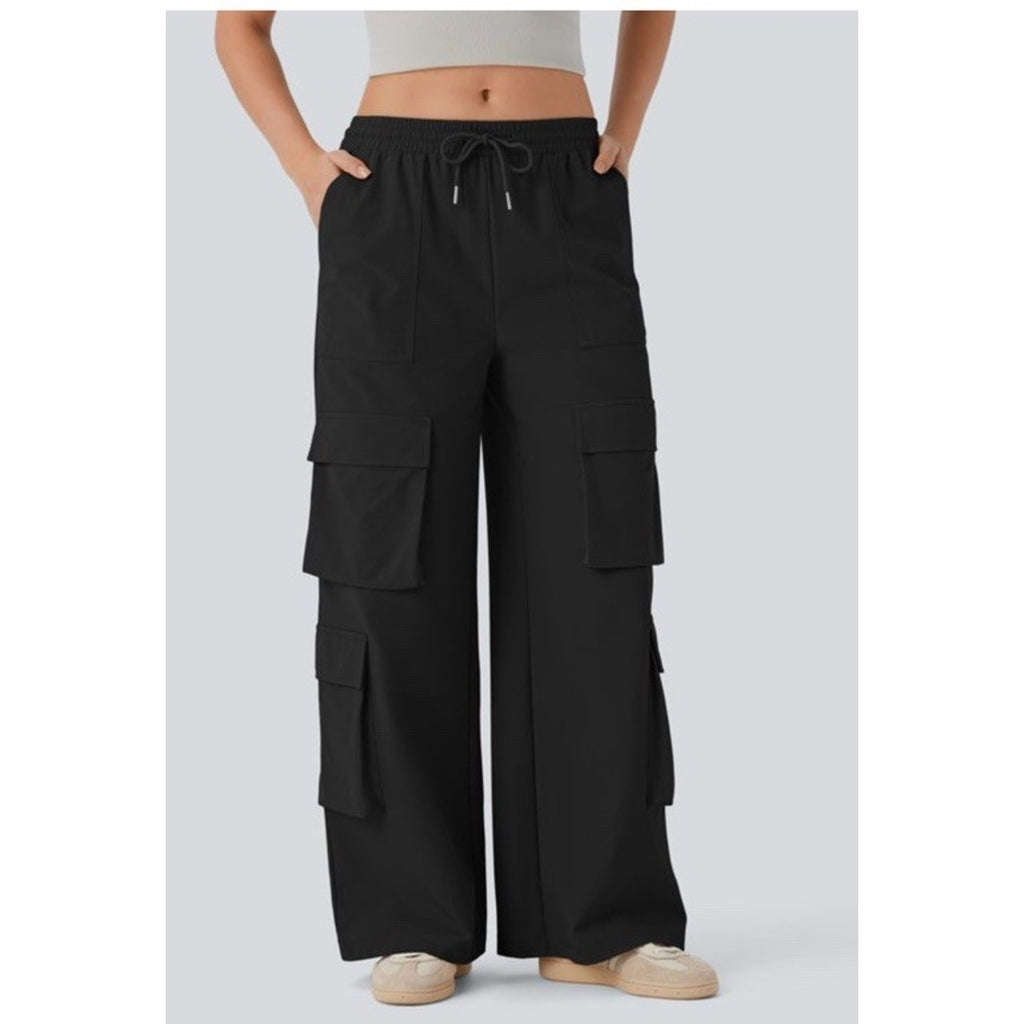 Halara Mid Rise Wide Leg Cargo Pants Women’s Black Pull On Pockets NWT Size XS