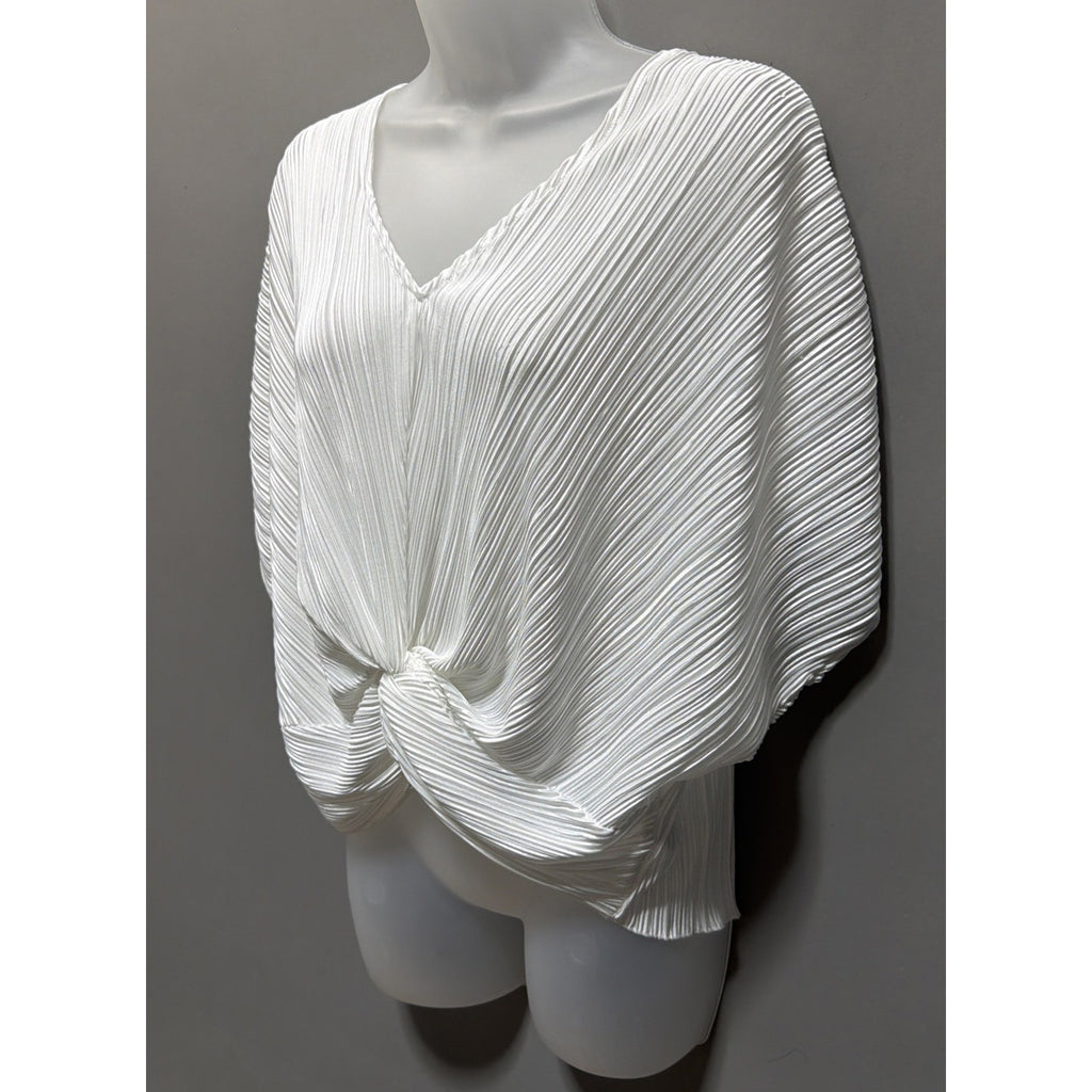 Anthropologie Eri + Ali White Pleated Dolman Sleeve Twist Front Top Womens S NWT