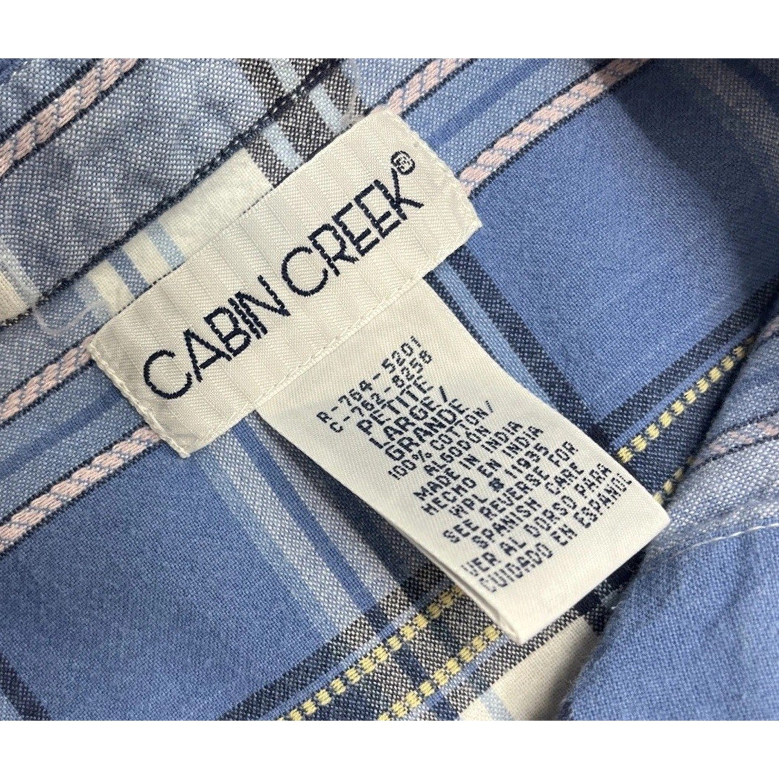 Cabin Creek Womens Blue Plaid Sleeveless Collared Button-Up Shirt Size Petite L