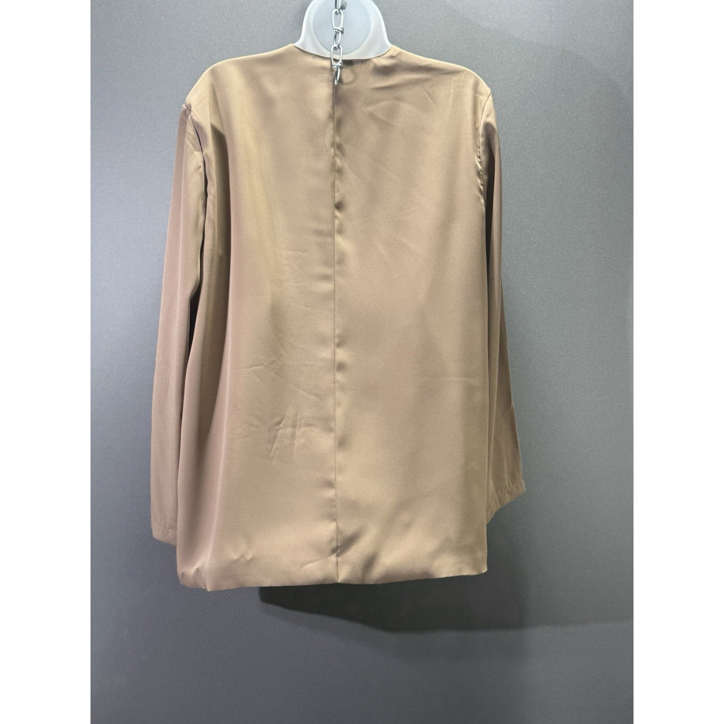 Yesfashion Womens Blazer L Camel Tan Open Front Draped Jacket NWT Lightweight