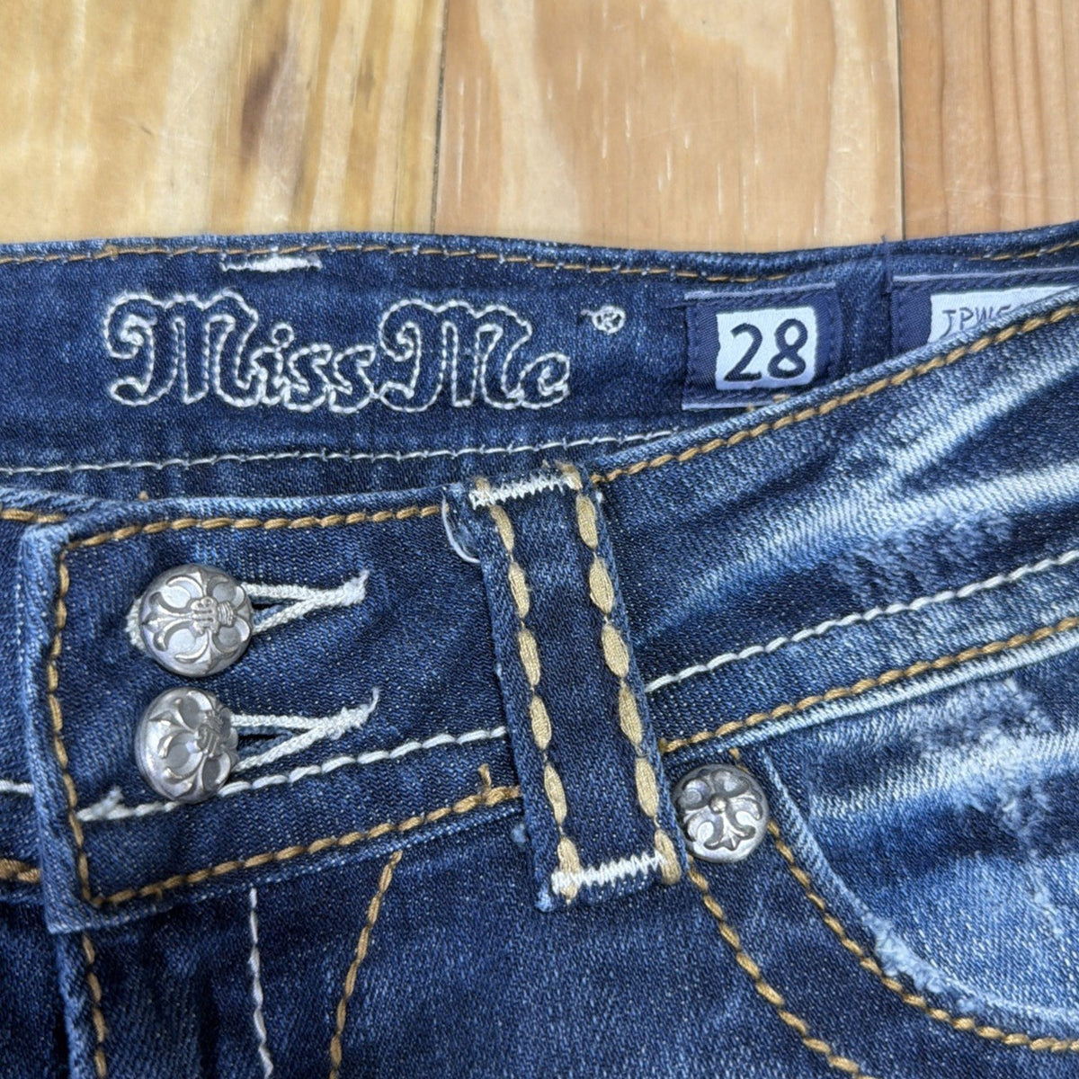 Miss Me JPW5120 Bootcut Jeans 28x33 Y2K White Leather Flap Pocket Tall