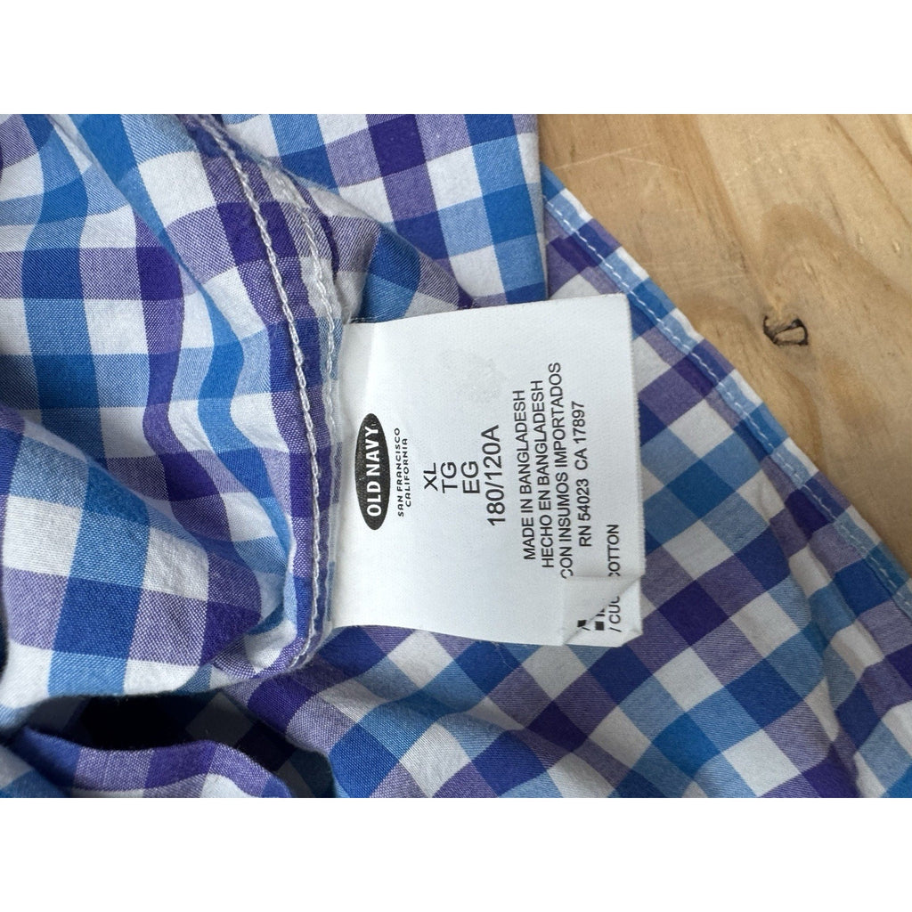 Old Navy The Classic Shirt Mens X-Large Button Up Blue Purple Check Long Sleeve