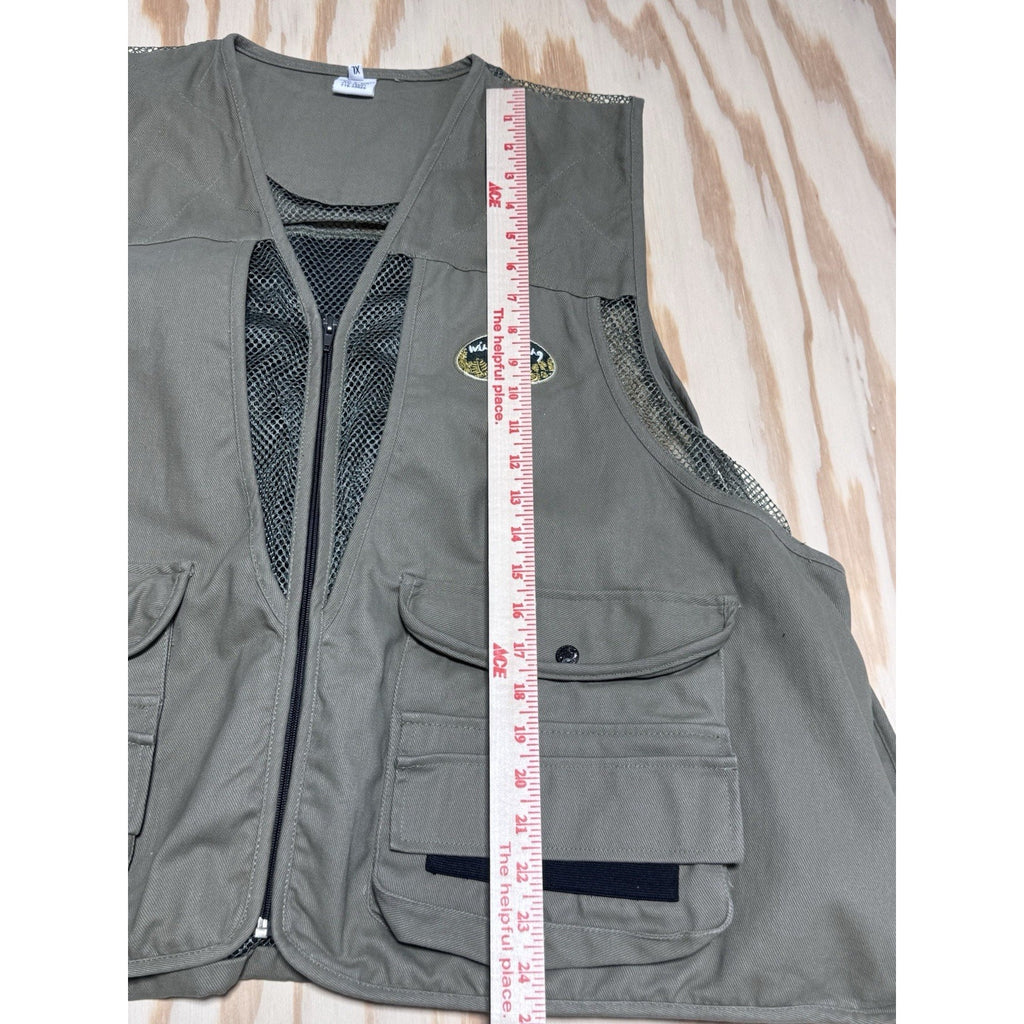 Vintage Shooting Fishing Vest Mens 1X Khaki Mesh Utility Full Zip Multi Pocket