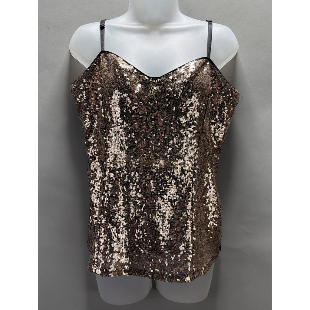 VENUS Sexy Y2K Sequin Camisole Tank Top Sz 14 Gold Black V-Neck Cami