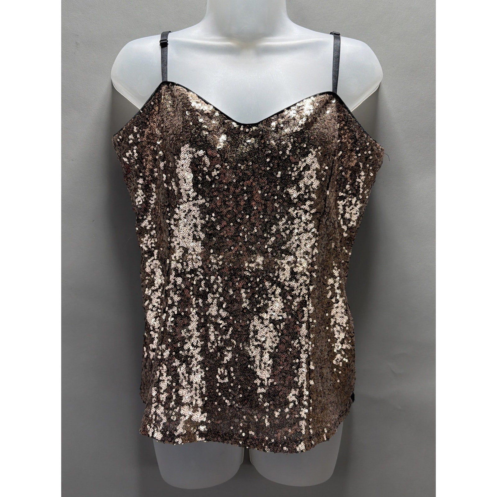 VENUS Sexy Y2K Sequin Camisole Tank Top Sz 14 Gold Black V-Neck Cami