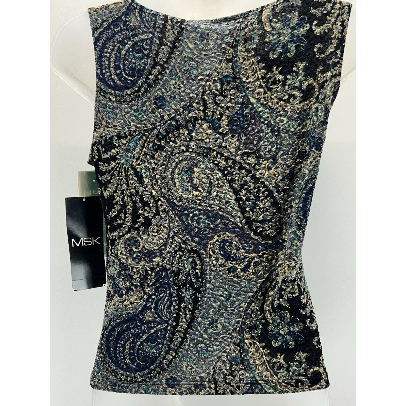 MSK Womens Sleeveless Blouse Top, Metallic, Size M New With Tags MADE IN USA.