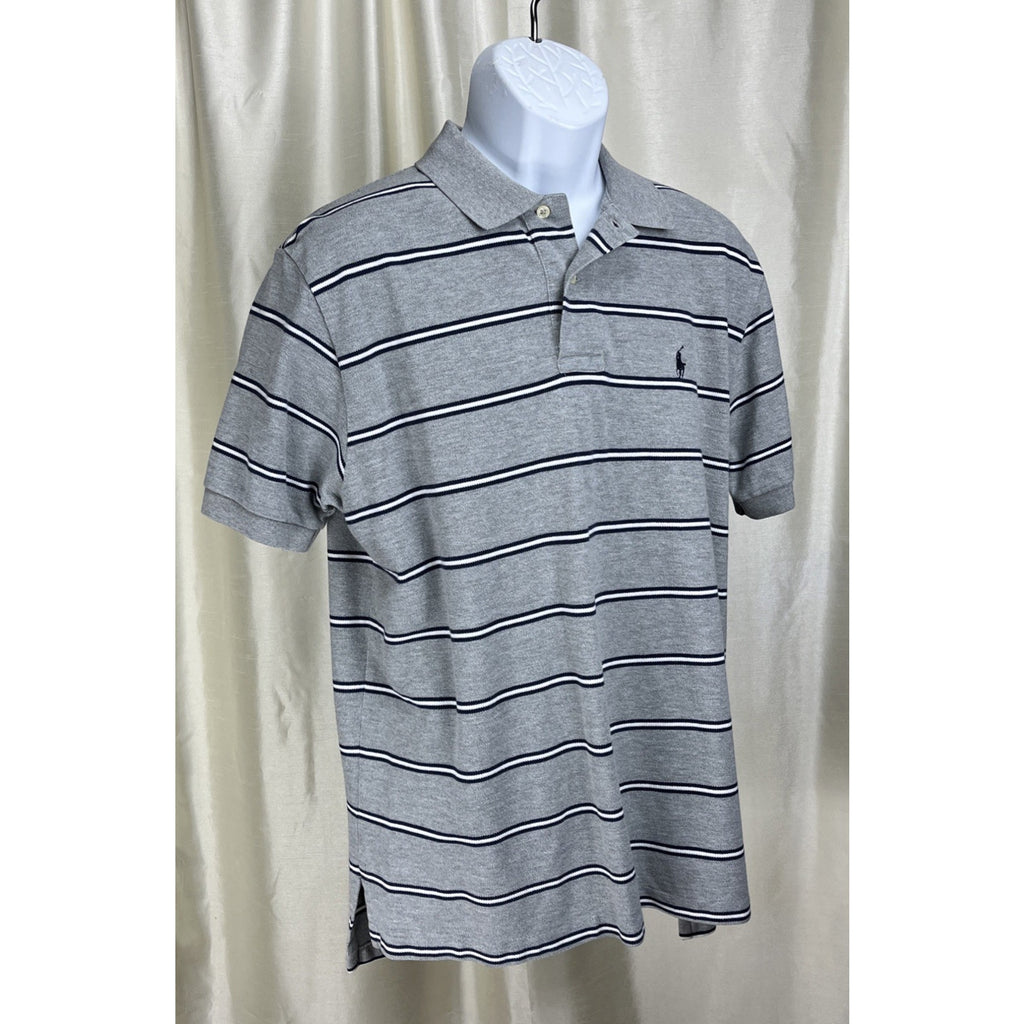 Polo Ralph Lauren Vintage Y2K Gray Navy Striped Cotton Shirt Men's Size L