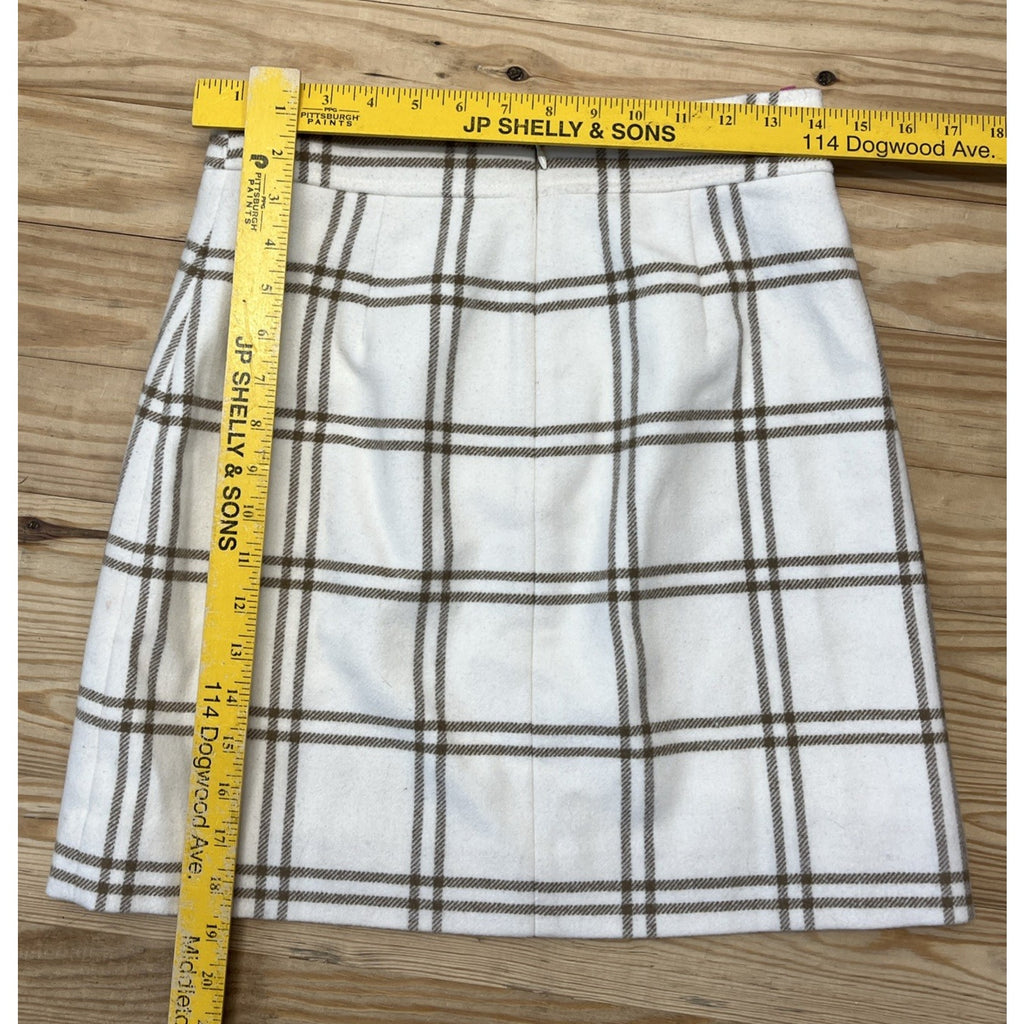 J Crew NEW NWT Womens 0 Ivory Brown Plaid Wool Blend A Line Mini Skirt