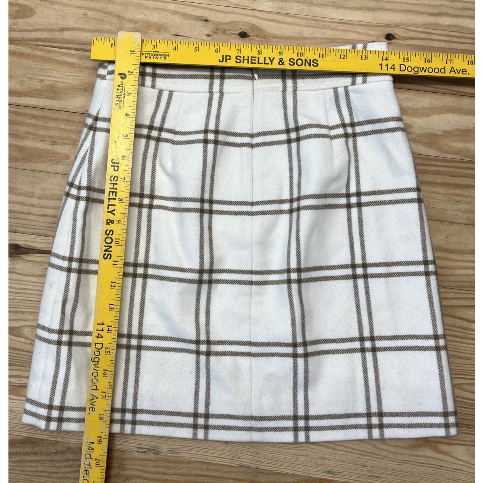 J Crew NEW NWT Womens 0 Ivory Brown Plaid Wool Blend A Line Mini Skirt