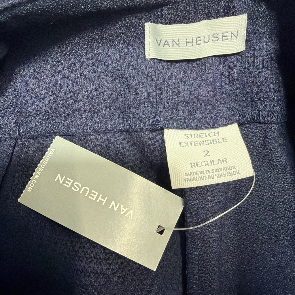 NWT Van Heusen Flex Slim Blue Dress Business Pull On Pants Career Size 2 Reg