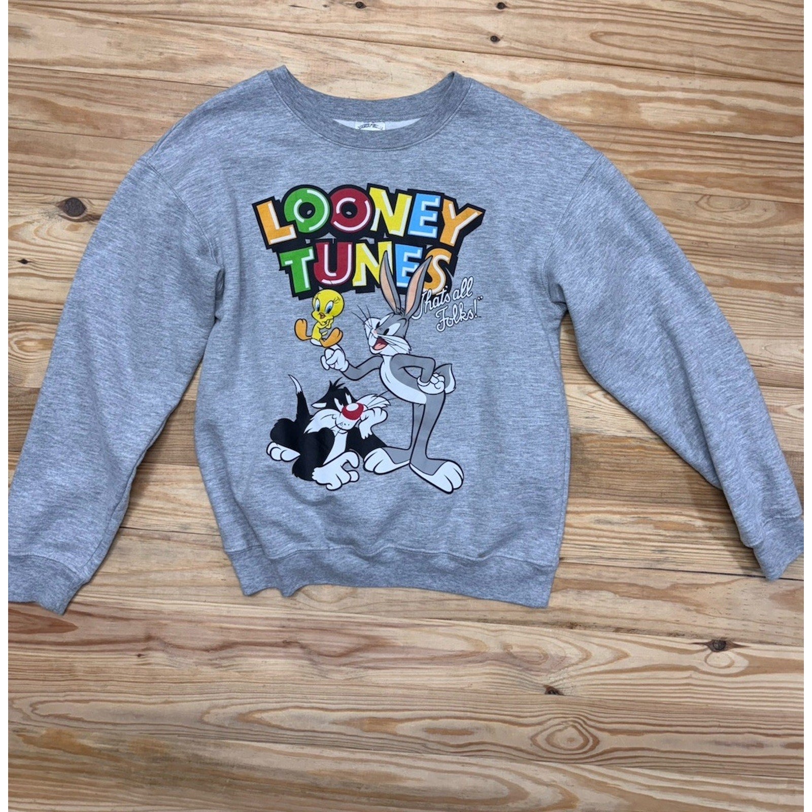 Looney Tunes Crewneck Sweatshirt Gray Bugs Tweety Sylvester Juniors Size L