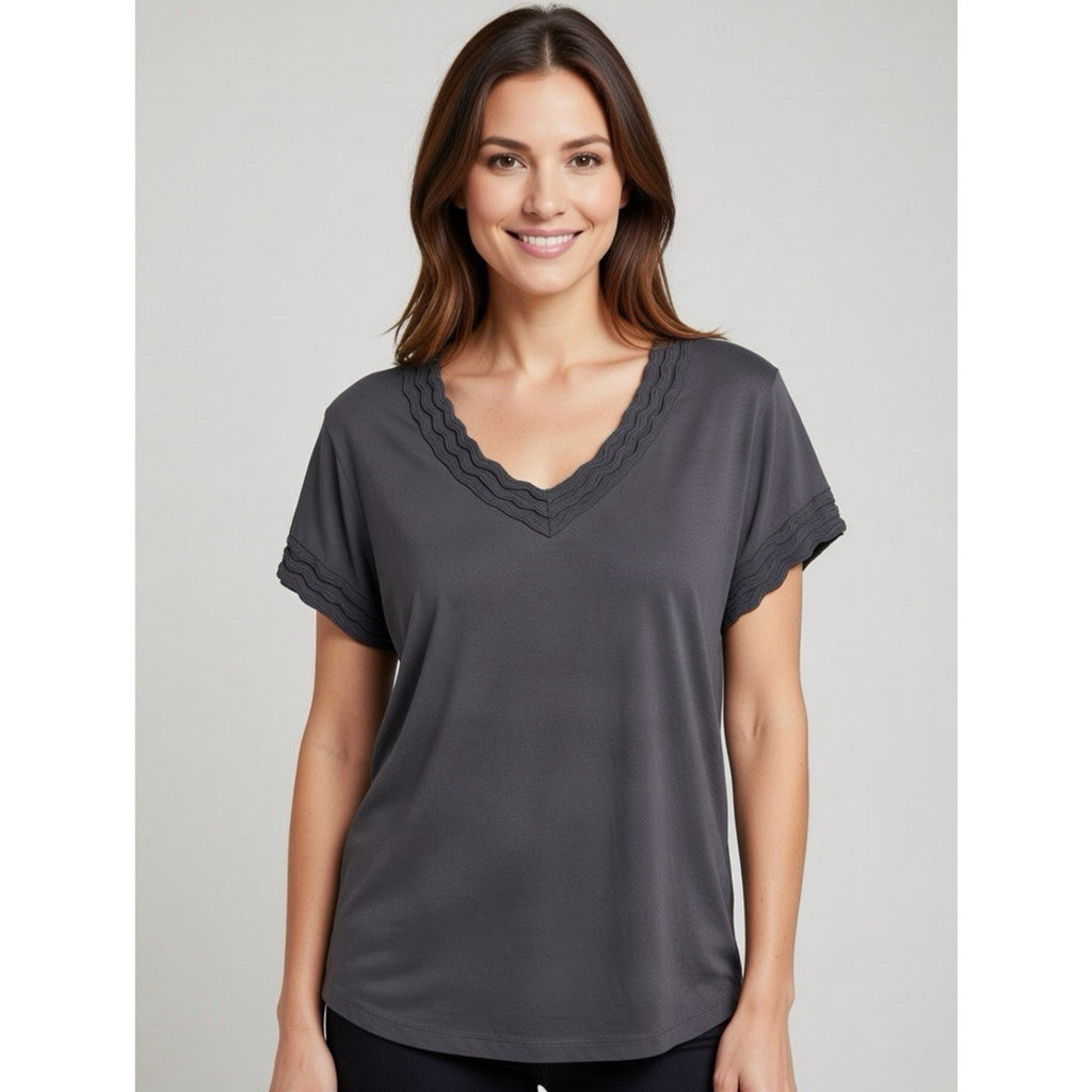 Territory Ahead Women's L Black Peruvian Pima Cotton V Neck Cap Sleeve T Shirt